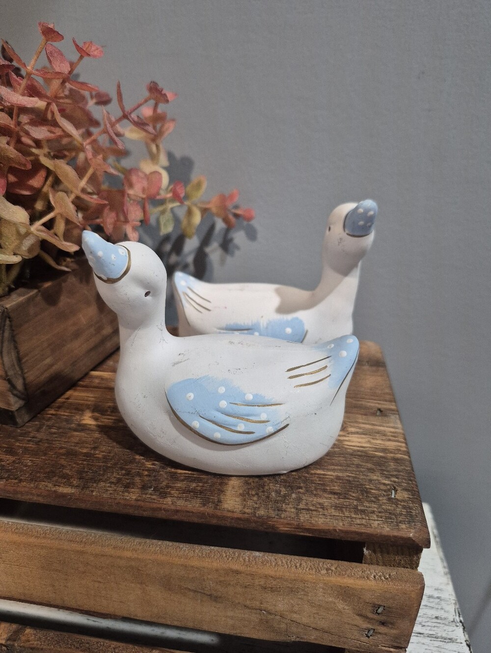 Vintage 1980s Kissing Geese Ceramic Salt & Pepper Shakers - Complete Set